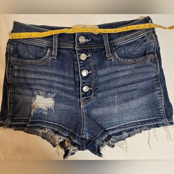 Hollister High Rise Short-Shorts Size 1 (W25) Distressed Button Fly Cutoff Denim - Picture 3 of 5